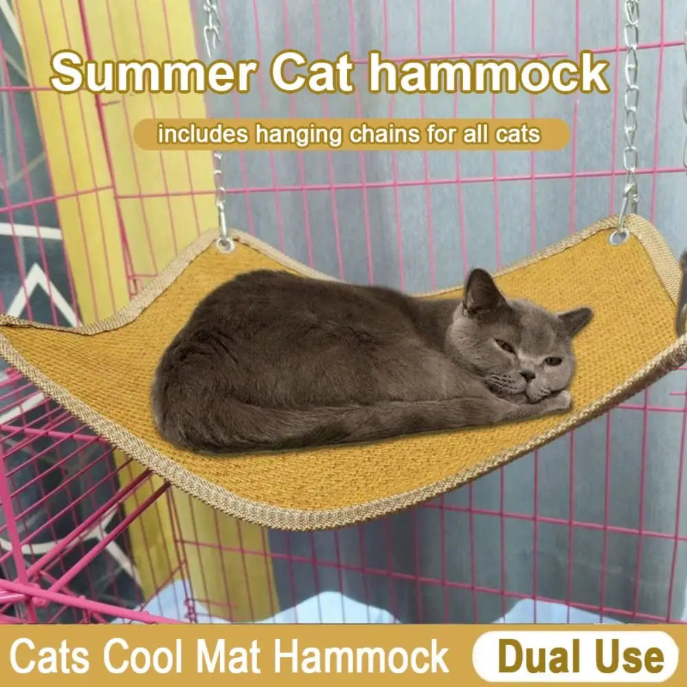 Double-sided Cat Hammock Bed Breathable Wear Resistant Cat Hanging Sleeping Bed with Hanging Hook Cartoon Pet Cage Hammock
