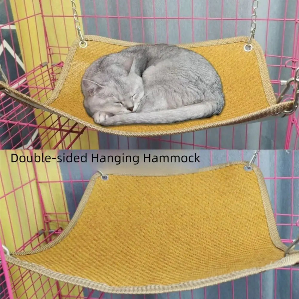 Double-sided Cat Hammock Bed Breathable Wear Resistant Cat Hanging Sleeping Bed with Hanging Hook Cartoon Pet Cage Hammock
