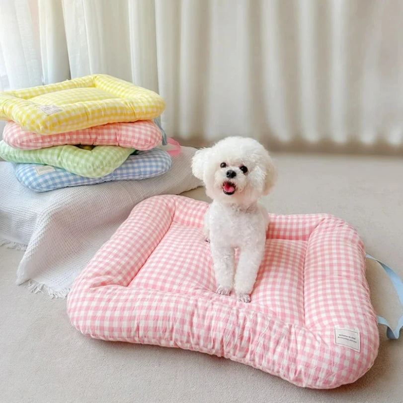 Cute Plaid Dog Cat Cushion  Chic Pet Mat Soft Reversible Washable Pad for Bed, Sofa Non-Slip Comfort Mat for Puppy Kitten Small