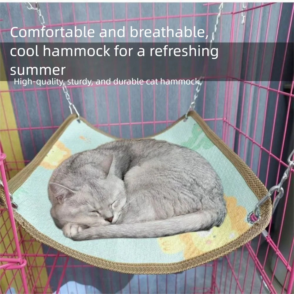 Double-sided Cat Hammock Bed Breathable Wear Resistant Cat Hanging Sleeping Bed with Hanging Hook Cartoon Pet Cage Hammock